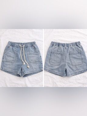 J.Crew Denim Drawstring Shorts Women Size 26 Elastic Waist Casual Lounge Blue